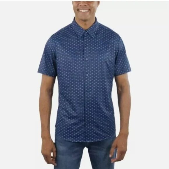 NEW Jachs New York Men's M Short Sleeved Shirt Blue Polka Dot Button up - Picture 1 of 6